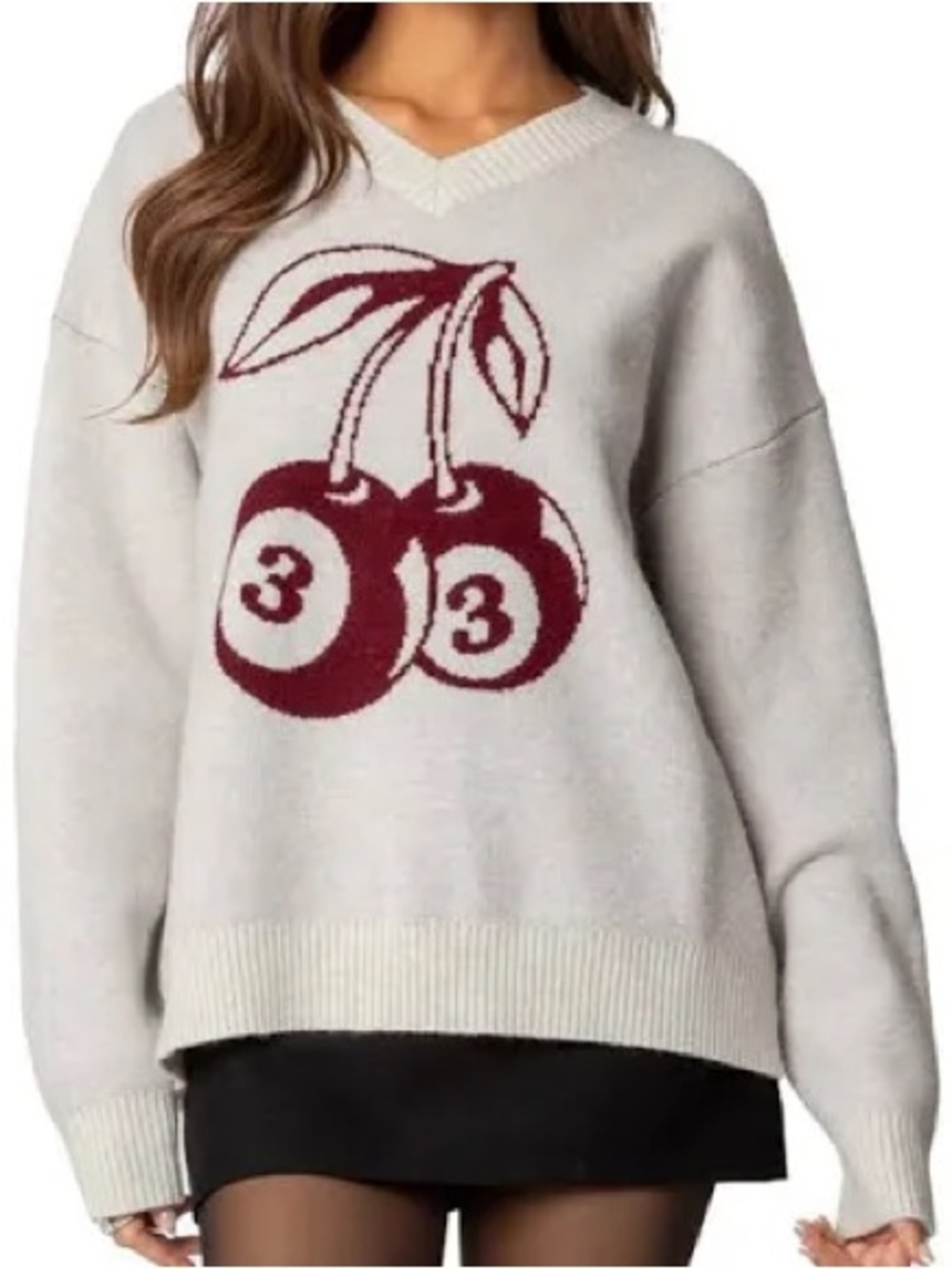 Edikted Cherry Graphic 33 Oversized Sweater Large